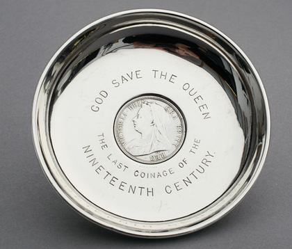 Sampson Mordan Antique Silver Bowl - Victorian Half Crown 1900, God Save The Queen, Last Coinage 19th Century